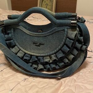 Betsey Johnson Blue Denim Ruffle Shoulder Bag